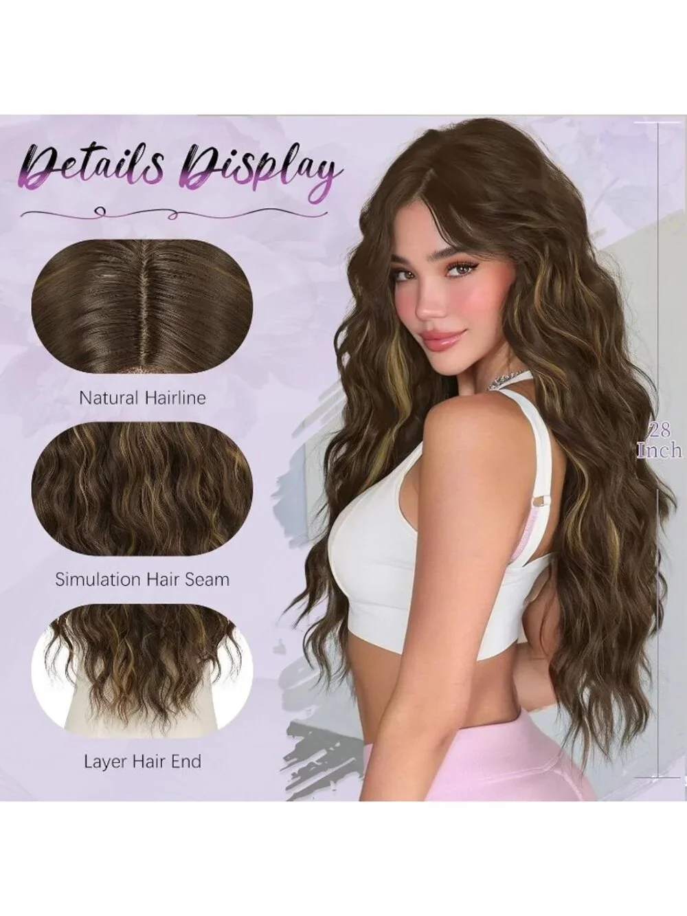 Women's Dark Brown 2 28 Inch Lace Front Soft Synthetic Long Wavy Curly Wigs